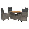 vidaXL 5-tlg. Garten-Essgruppe mit Kissen Grau Poly Rattan