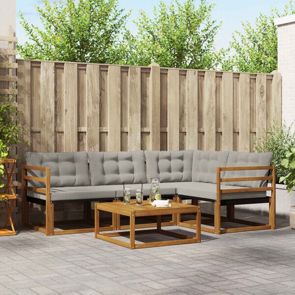 vidaXL Outdoor-Sofagarnitur mit Kissen 5 pcs Nat&uuml;rlich und Hellgrau