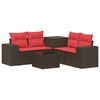 vidaXL Sofa Set 6 stk. Braun und Rot Polyrattan und Stahl