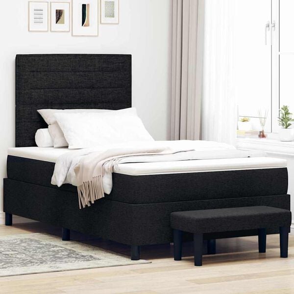 vidaXL Boxspringbett mit Matratze Schwarz 120 x 200 cm Stoff