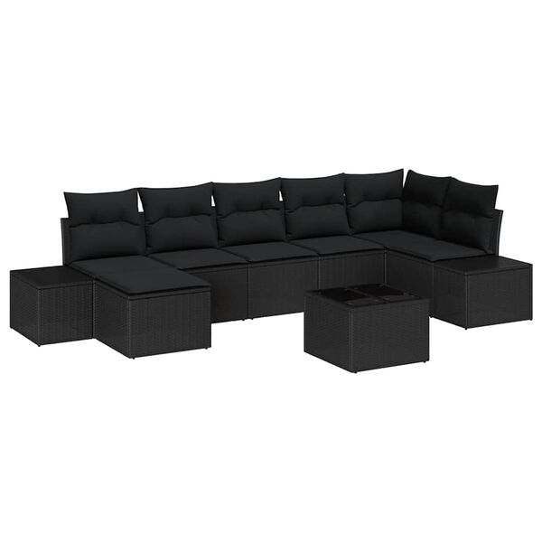 vidaXL Garten-Sofa-Set mit Kissen 7 pcs Schwarz Poly-Rattan