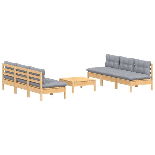 vidaXL 7-tlg. Garten-Lounge-Set mit Grauen Kissen Kiefernholz