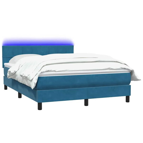 vidaXL Boxspringbett mit Matratze & LED Dunkelblau 140x220 cm Samt