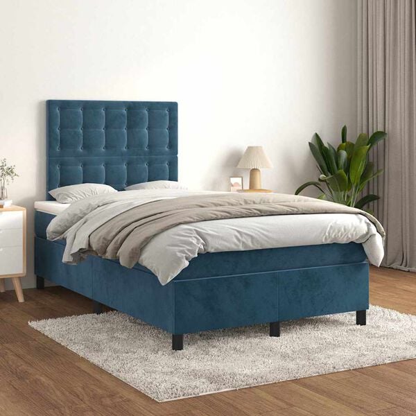 vidaXL Boxspringbett mit Matratze Dunkelblau 120x190 cm Samt