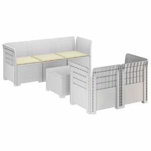 vidaXL 5-Sitzer Gartensofa mit Kissen Rattan-Look PP Wei&szlig;