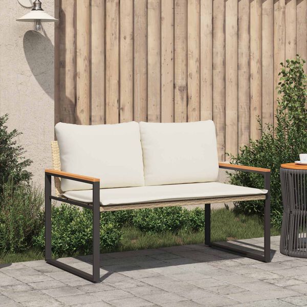 vidaXL Bank mit Kissen Beige und Cremewei&szlig; 115 x 65 x 72 cm Rattan