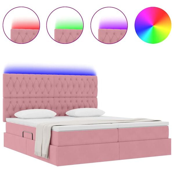 vidaXL Bett mit LED-Lichtleisten mit Kopfteil Rosa 180 x 200 cm Samt