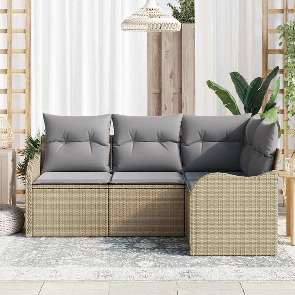 vidaXL Gartensofa-set mit Speicher 4 pcs Beige Poly-Rattan