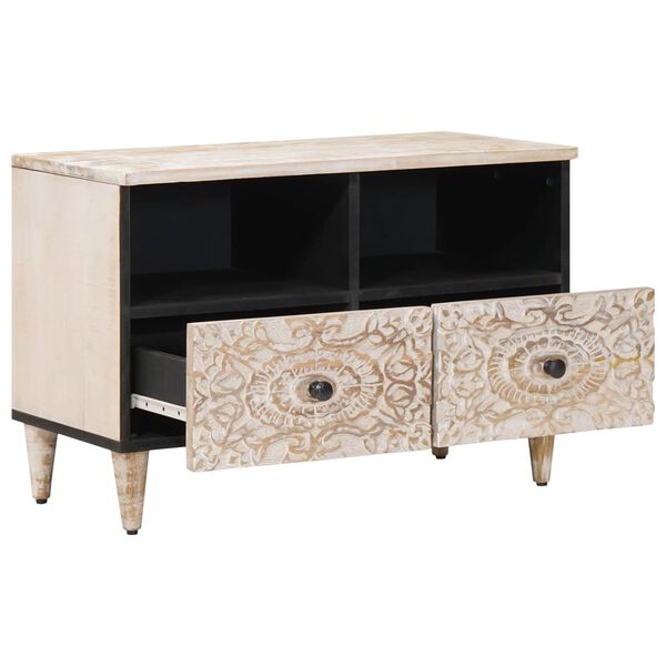 vidaXL TV-Schr&auml;nk mit Speicher Wei&szlig; 70 x 33,5 x 46 cm Massivholz Mango