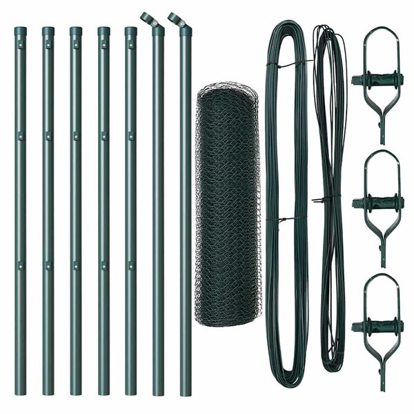 vidaXL Zaunpfosten Gr&uuml;n 10 x 0,8 m (13 mm Maschen) Stahl und PVC