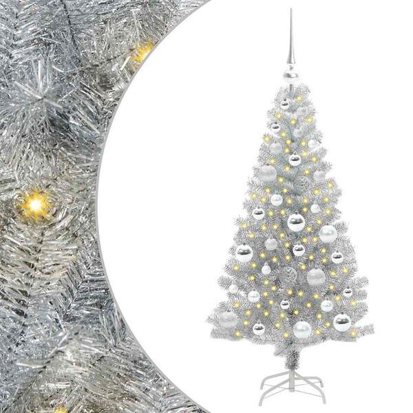 vidaXL Weihnachtsbaum mit 150 LEDs mit St&auml;nder Silber 120 cm PET