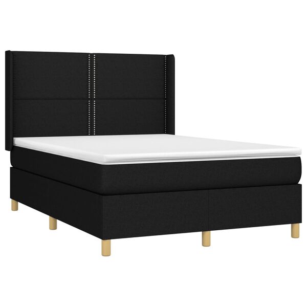 vidaXL Boxspringbett mit Matratze & LED Schwarz 140x200 cm Stoff
