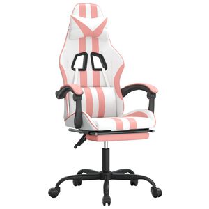 vidaXL Gaming-Stuhl mit Fu&szlig;st&uuml;tze Drehbar Wei&szlig; & Rosa Kunstleder