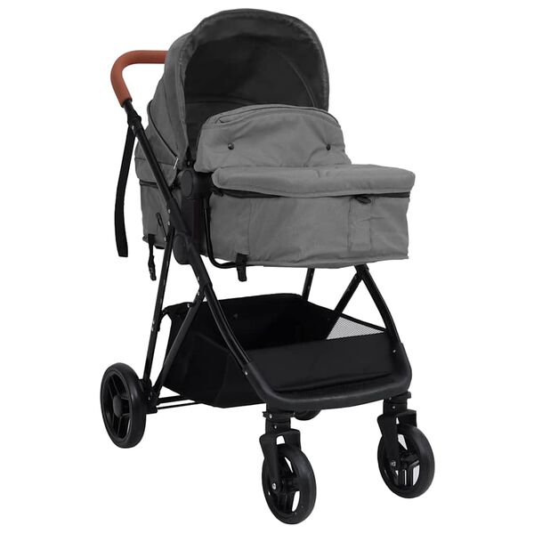 vidaXL 3-in-1 Kinderwagen Hellgrau und Schwarz Stahl