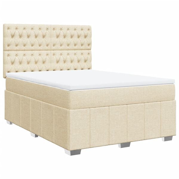 vidaXL Boxspringbett mit Matratze Creme 140x190 cm Stoff