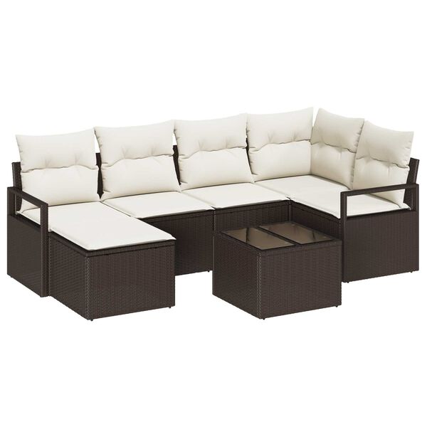 vidaXL Sofa Set mit Kissen 7 pcs Braun und Creme Poly-Rattan