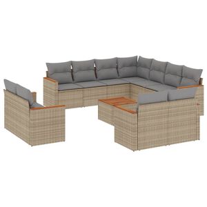 vidaXL 12-tlg. Garten-Sofagarnitur mit Kissen Beige Poly Rattan
