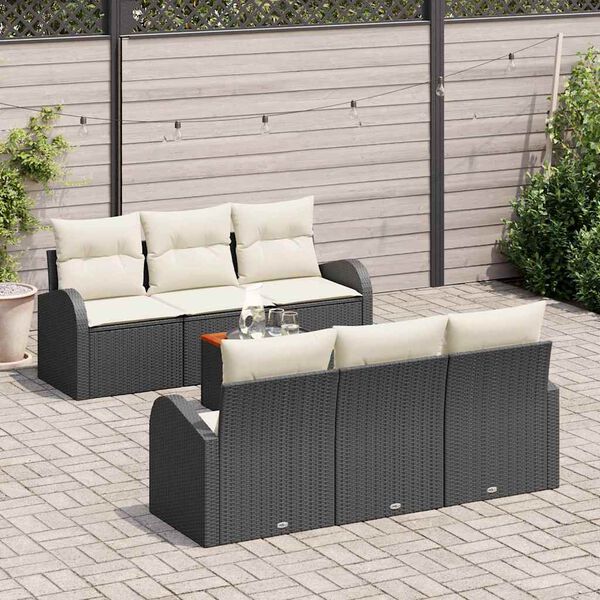 vidaXL Gartensofa-set mit Speicher 7 pcs Schwarz und Creme Poly-Rattan
