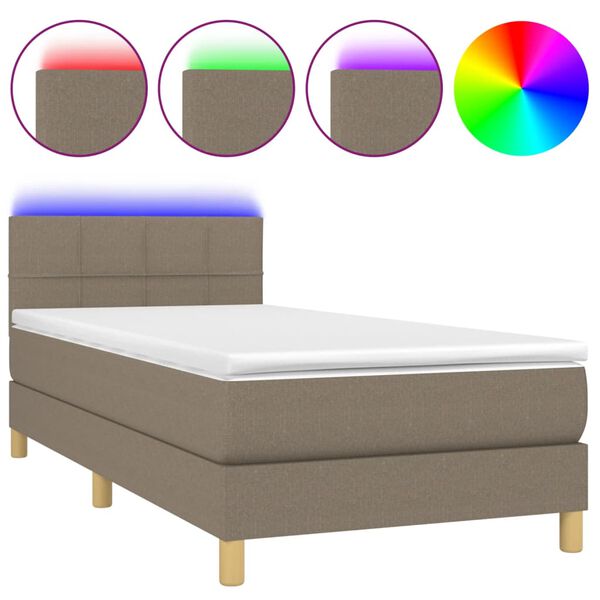 vidaXL Boxspringbett mit Matratze & LED Taupe 90x190 cm Stoff