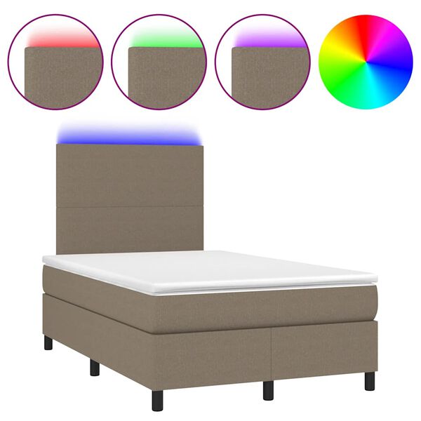 vidaXL Boxspringbett mit Matratze & LED Taupe 120x190 cm Stoff