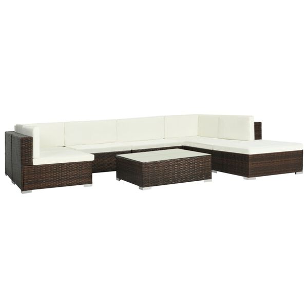 vidaXL 8-tlg. Garten-Lounge-Set mit Kissen Poly Rattan Braun