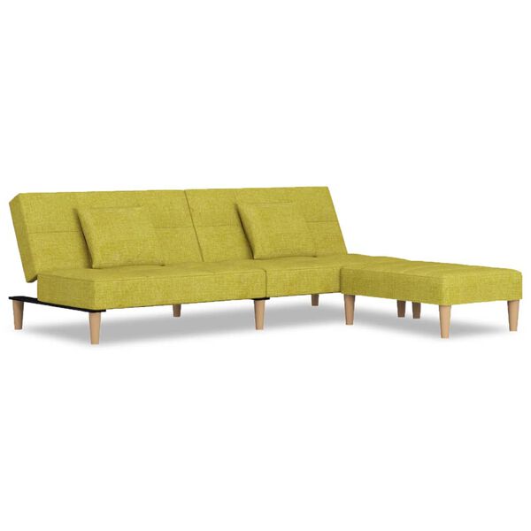 vidaXL Schlafsofa 2-Sitzer mit 2 Kissen & Hocker Gr&uuml;n Stoff