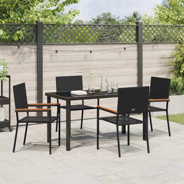 vidaXL Garten Essgruppe mit Kissen 5 pcs Schwarz Poly-Rattan