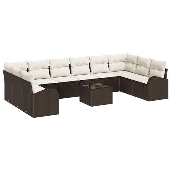 vidaXL Sofa Set mit Kissen 11 pcs Braun Polyrattan