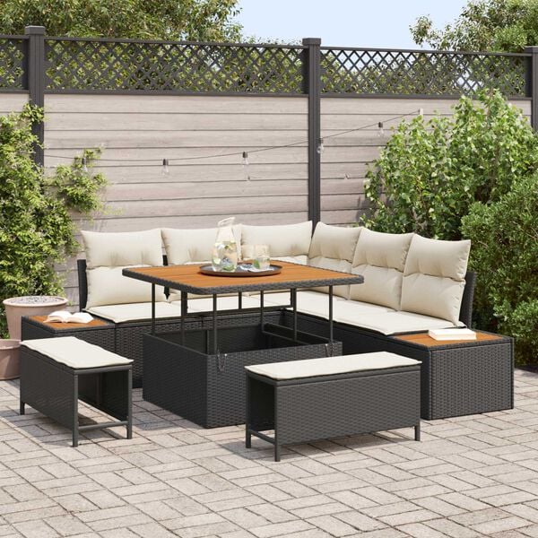 vidaXL Gartensofa-set 8 pcs Schwarz Poly-Rattan