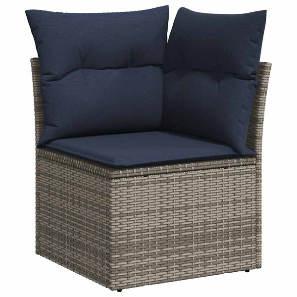 vidaXL 7-teiliges Gartensofa-Set mit Kissen, grau, Polyrattan