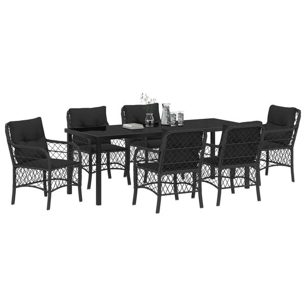 vidaXL Garten Essgruppe mit Kissen 7 pcs Schwarz Poly-Rattan