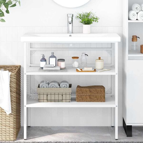 vidaXL Badezimmer Waschtischgestell Wei&szlig; 79x38x83 cm Eisen