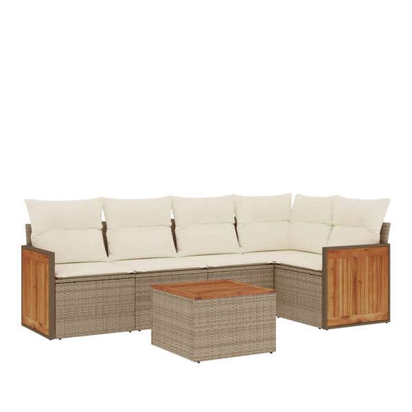 vidaXL 6-tlg. Garten-Sofagarnitur mit Kissen Beige Poly Rattan