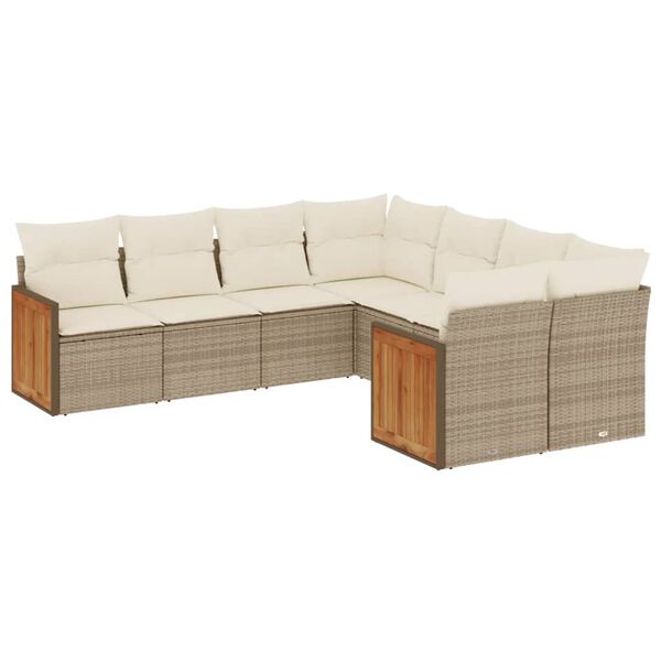vidaXL 8-tlg. Garten-Sofagarnitur mit Kissen Beige Poly Rattan