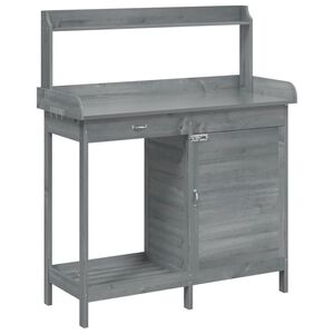 vidaXL Pflanztisch mit Schrank Grau 110,5x45x124,5 cm Massivholz Tanne