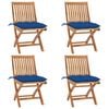 vidaXL Klappbare Gartenst&uuml;hle mit Kissen 4 Stk. Massivholz Teak