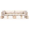 vidaXL 2-tlg. Outdoor-Sofa-Set Paletten Kissen Sandfarben Kiefernholz