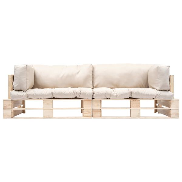vidaXL 2-tlg. Outdoor-Sofa-Set Paletten Kissen Sandfarben Kiefernholz
