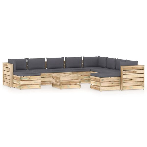 vidaXL 11-tlg. Garten-Lounge-Set mit Kissen Gr&uuml;n Impr&auml;gniertes Holz