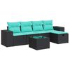 vidaXL 6-tlg. Garten-Sofagarnitur mit Kissen Schwarz Poly Rattan