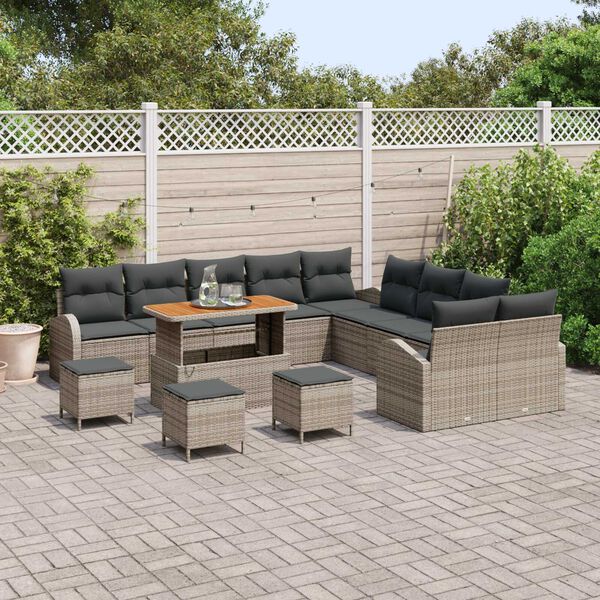 vidaXL Gartensofa-set mit Kissen 14 pcs Grau Poly-Rattan