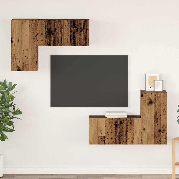 vidaXL TV-Schrankset Wandmontiert 4 pcs Altholz Holzwerkstoff