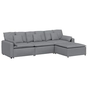 vidaXL Modulares Sofa mit Fu&szlig;hocker und Kissen Hellgrau