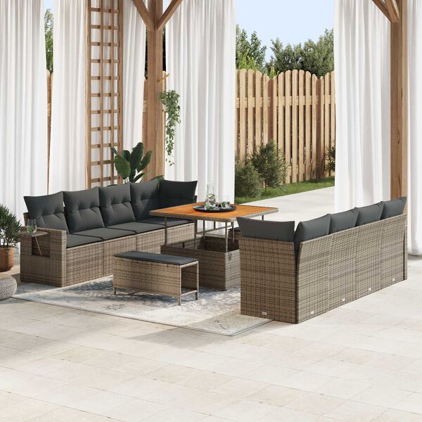 vidaXL Gartensofa-set mit Kissen 11 pcs Grau Poly-Rattan