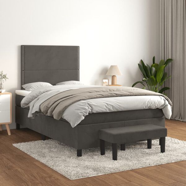 vidaXL Boxspringbett mit Matratze Dunkelgrau 120x190 cm Samt