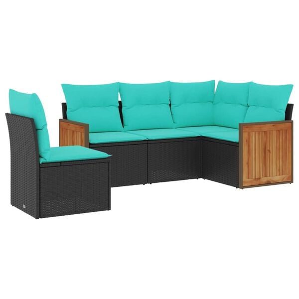 vidaXL 5-teiliges Gartensofa-Set mit Kissen, schwarzes Polyrattan
