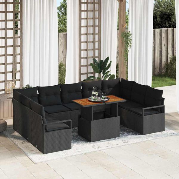 vidaXL Garten-Sofa-Set mit Kissen mit Kissen 10 pcs Schwarz und Braun