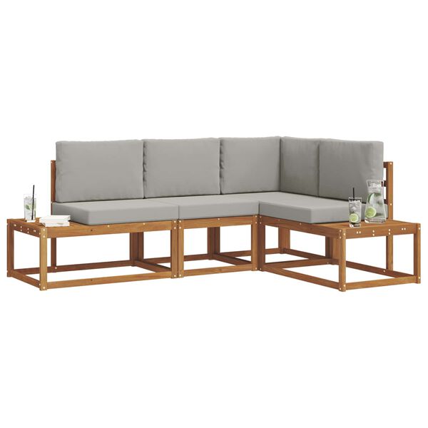 vidaXL Outdoor-Sofagarnitur mit Kissen 4 St&uuml;ck Nat&uuml;rlich und Hellgrau