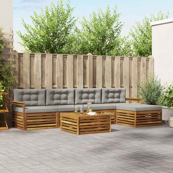 vidaXL Outdoor-Sofagarnitur mit Kissen 6 pcs Nat&uuml;rlich und Hellgrau