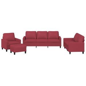 vidaXL 4-tlg. Sofagarnitur mit Kissen Weinrot Kunstleder
